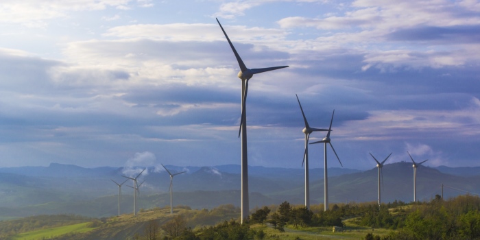 Wind Turbines at Sunset in Tuscan Countryside