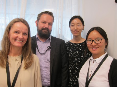 Maria Wiese, John Bergström, Jie Zhongs och Emma Wang i akademikerföreningen på Cevt har ett växande utlandsägt företag att ta hand om. Foto: Jenny Grensman