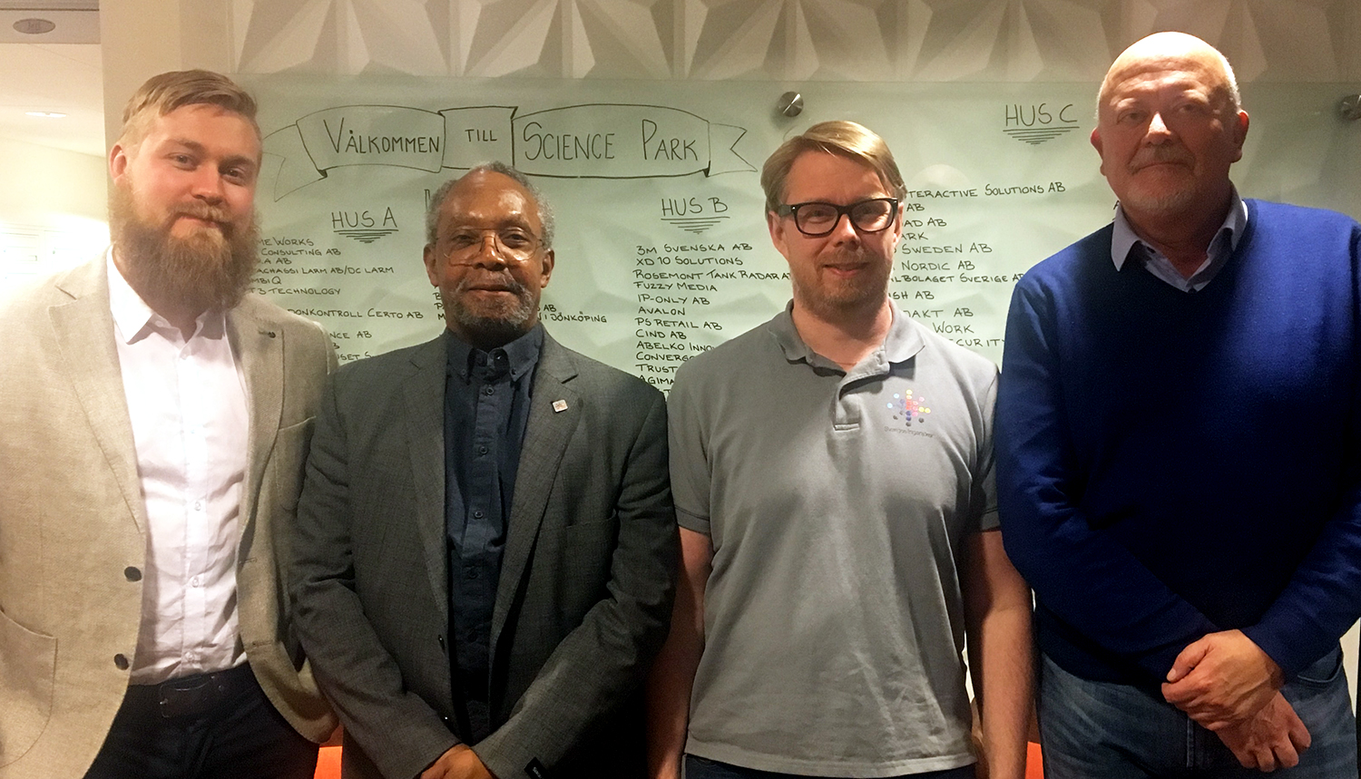 Delar av styrelsen för Sveriges Ingenjörer i distrikt Jönköping: Markus Strandberg, Jacques Hérard, ordförande Mikael Lundqvist och Carlos Trischler.