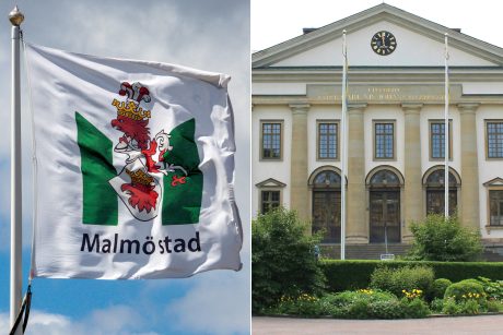 Flagga Malmö stad och regionhuset Stockholm