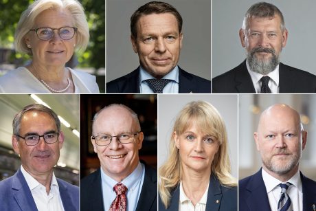 Övre raden: Petra Lundh, Polismyndigheten, Göran Mårtensson, FMV, Nils Öberg, Försäkringskassan. Nedre raden: Roberto Maiorana, Trafikverket, Anders Hagfeldt, Uppsala universitet, Charlotte von Essen, Säkerhetspolisen, Jens Mattsson, FOI.