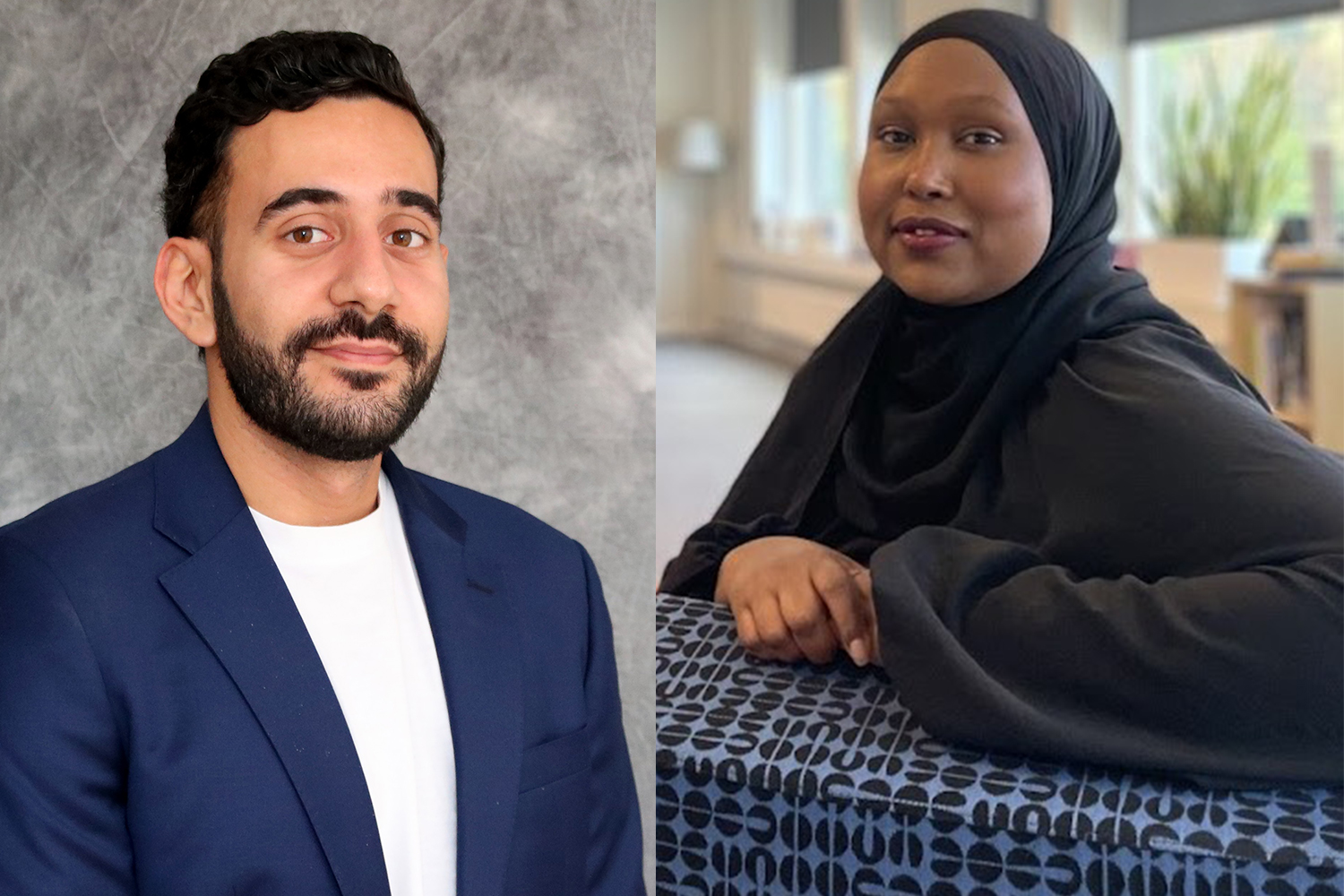 Vardagsrasism_startbild Avan Mirkhan är civilingenjör och forskarstudent på Chalmers. Fardowsa Hirsi Ali har ett fackligt engagemang i Vision och föreläser om rasism som en arbetsmiljöfråga. Foto: Chalmers och privat.