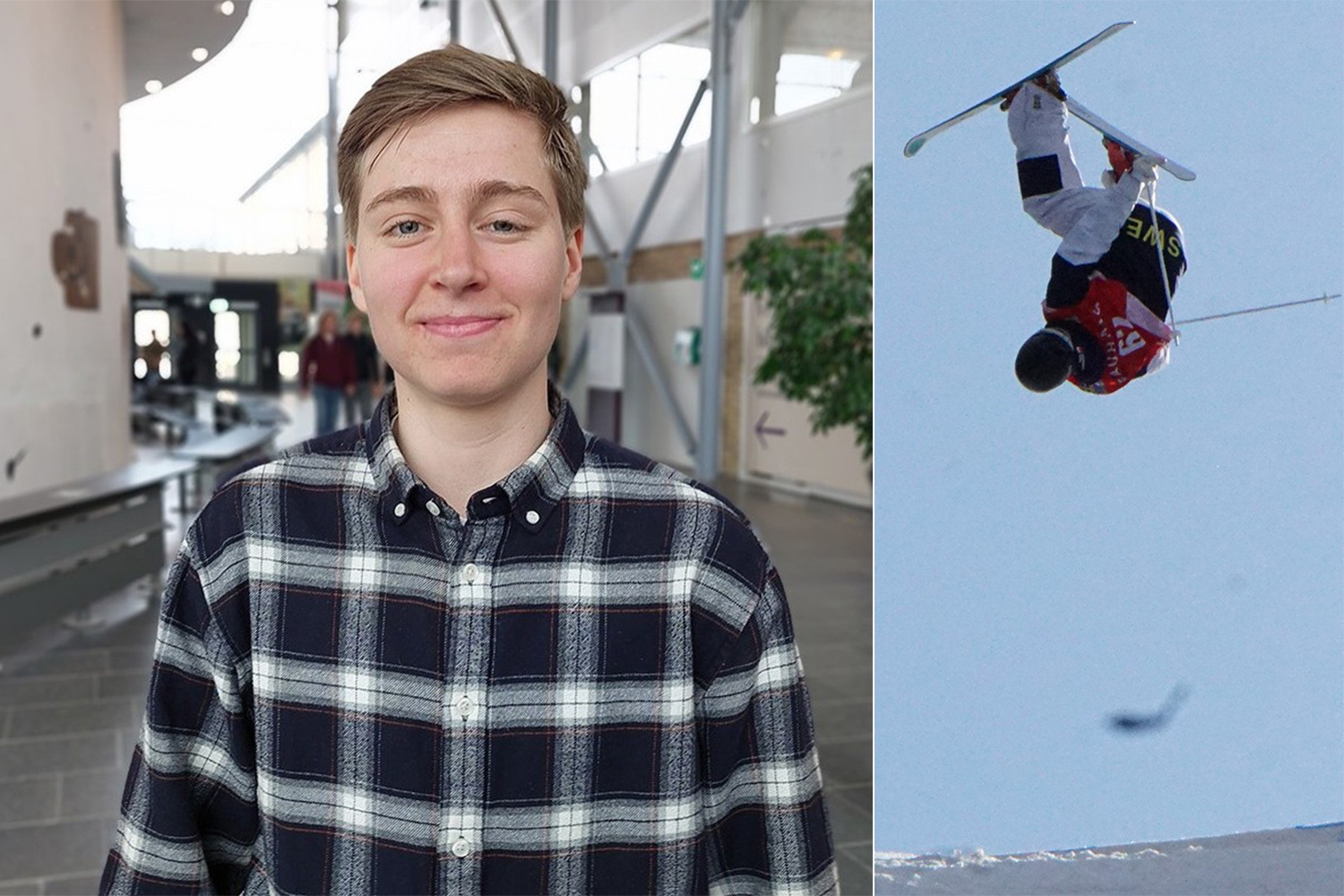 Elis_startbild Elis Lundholm som är transperson tycker att både kursare och lärare på civilingenjörsutbildningen är schyssta och accepterande.. Elis tävlar i världstoppen i puckelpist och det kräver flexibilitet i studierna. Foto Bertil Janson och privat.