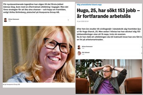 Klipp ur Jönköpings-Posten av artiklar med Ulrika Strömberg och Hugo Stark