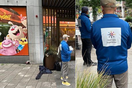 Ombudsmän från Sveriges Ingenjörer och Unionen stod utanför Kings kontor i Stockholm och delade ut flygblad. Foto: Sveriges Ingenjörer.